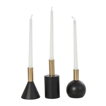 Contemporary Black Wood Candle Holder Set