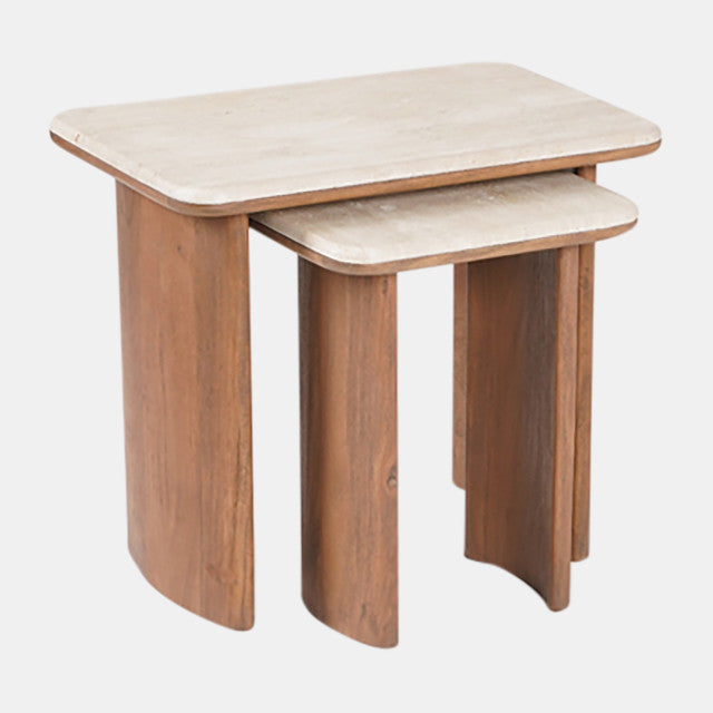 S/2 Nested Travertine Side Tables