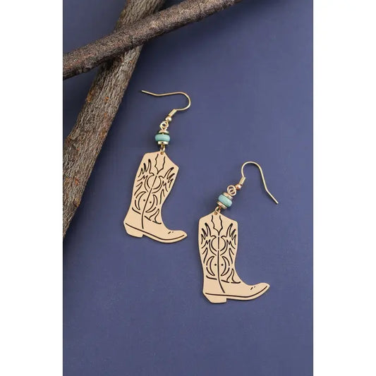 Cut Out Western Boot Drop Earrings- Gold