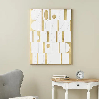 3D White & Gold Wooden Framed Wall Art