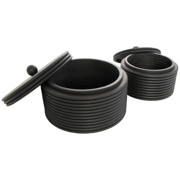 Modern Round Black Wooden Box Set