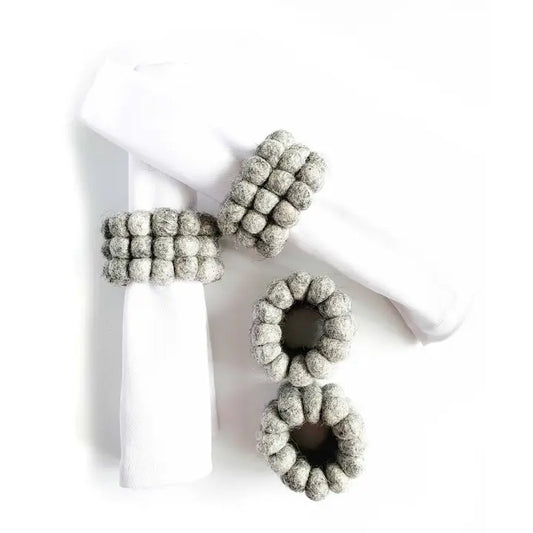 S/4 Heather Grey Felt Three Strand Napkin Rings