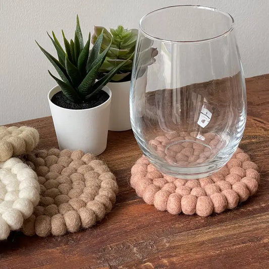 S/4 Rose Quartz Tonal Felt Ball Coasters