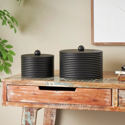 Modern Round Black Wooden Box Set