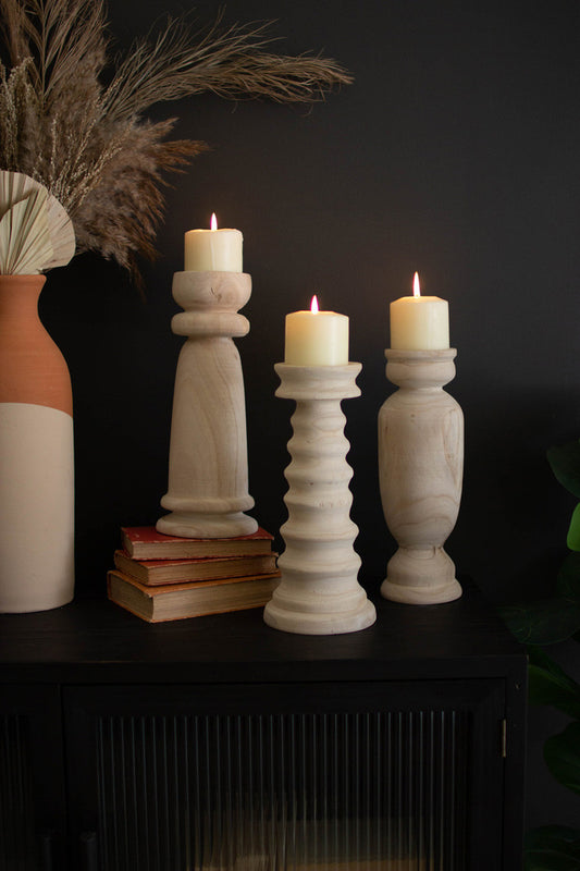 S/3 Turned Wooden Candle Holders