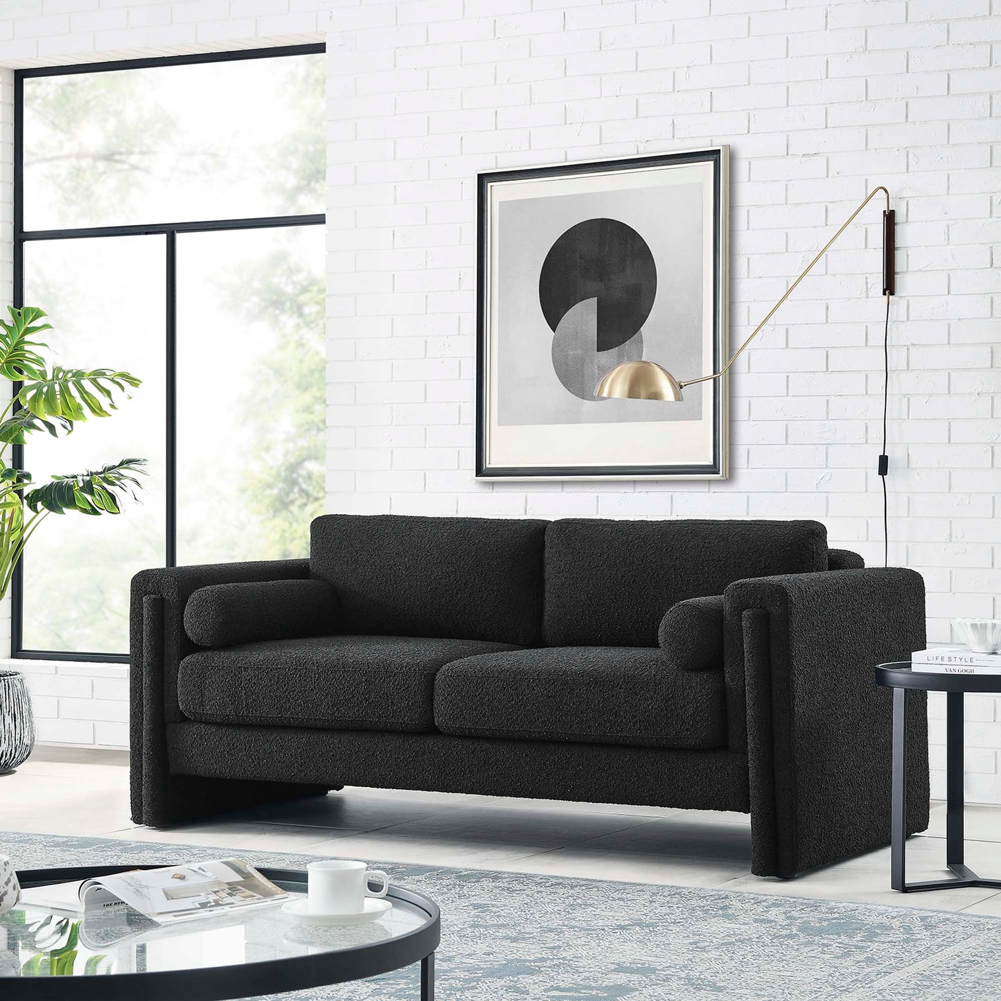 Black Boucle Fabric Sofa