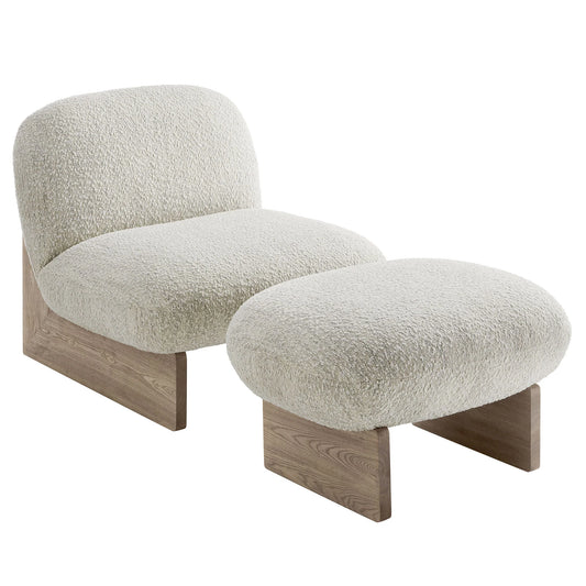 Fabric Accent Chair and Ottoman Set