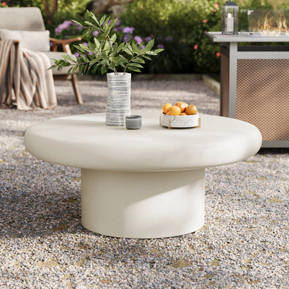 Outdoor Patio White Concrete Round Coffee Table