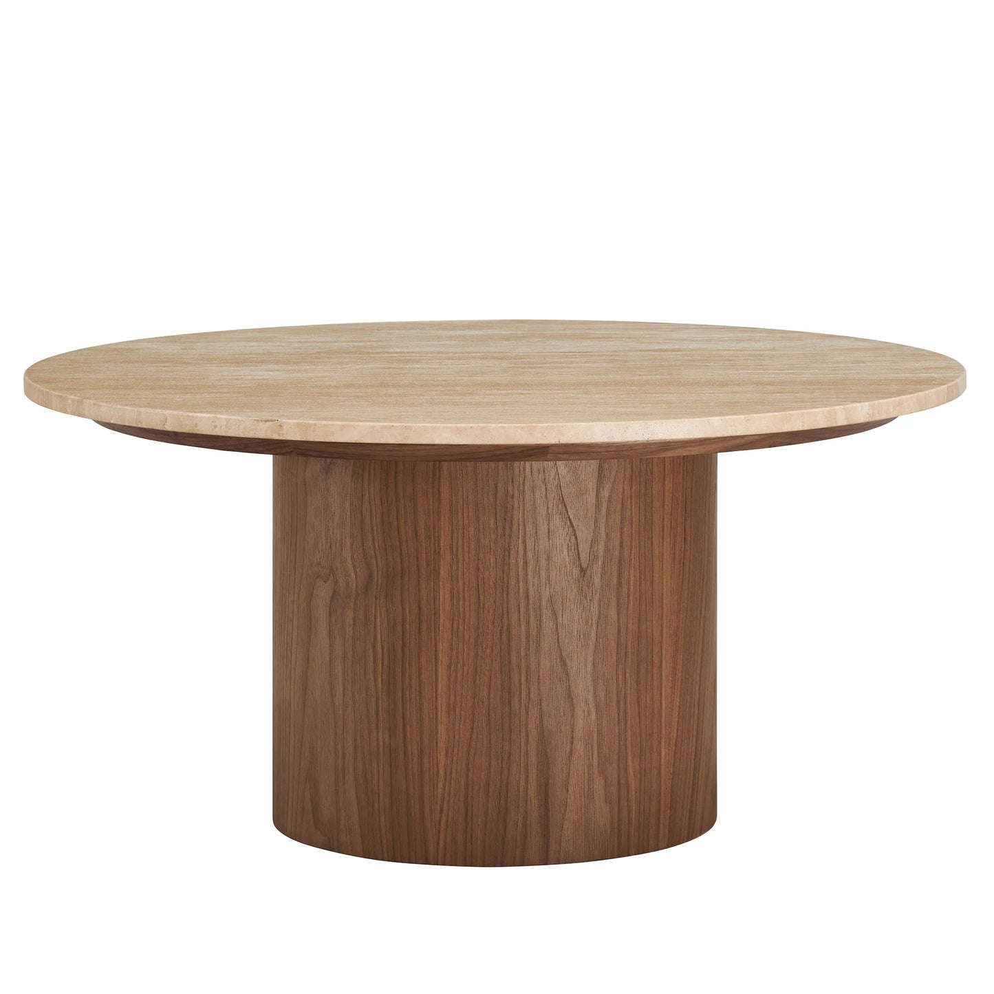 Walnut Round Travertine Coffee Table