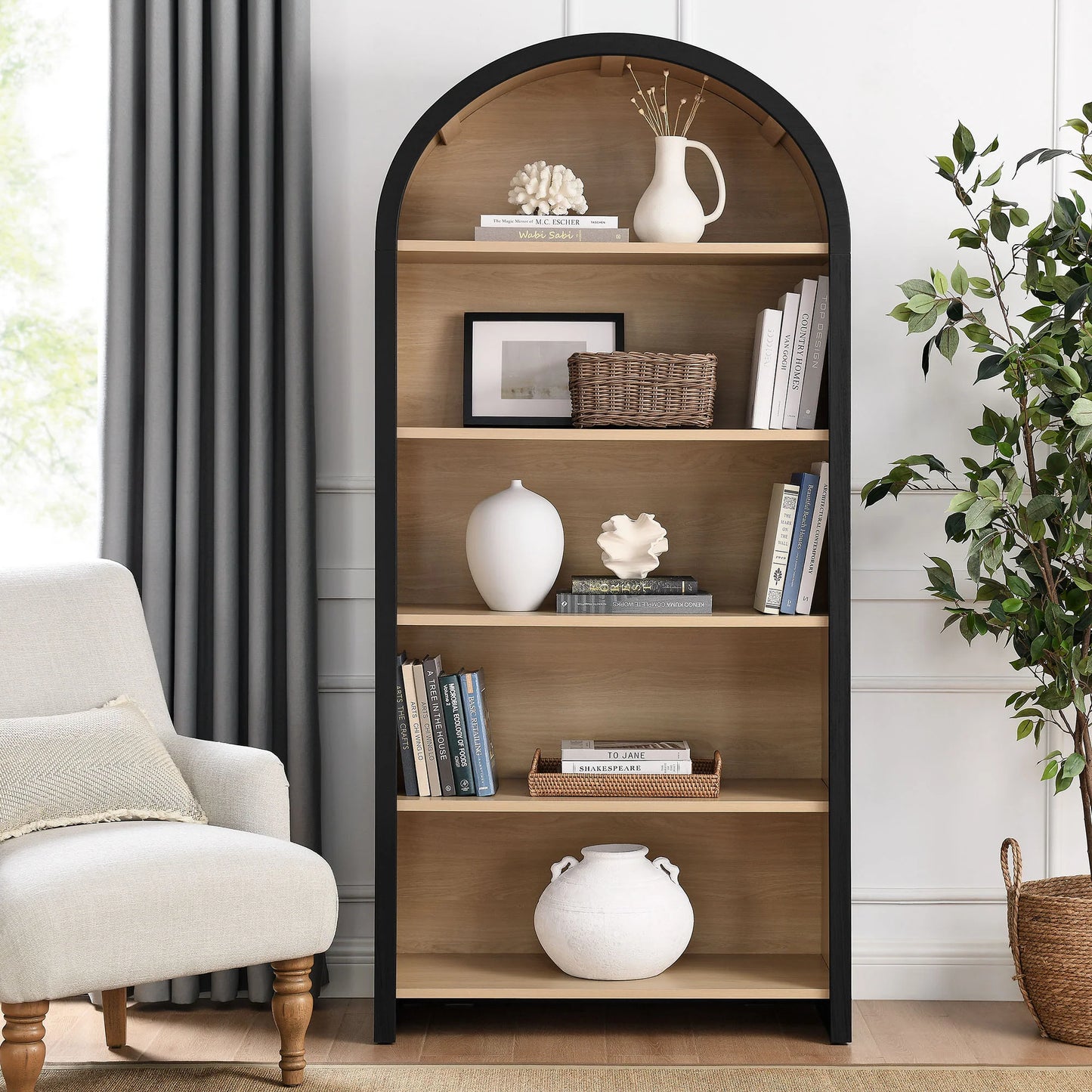 Arched Wide Bookcase Display Cabinet