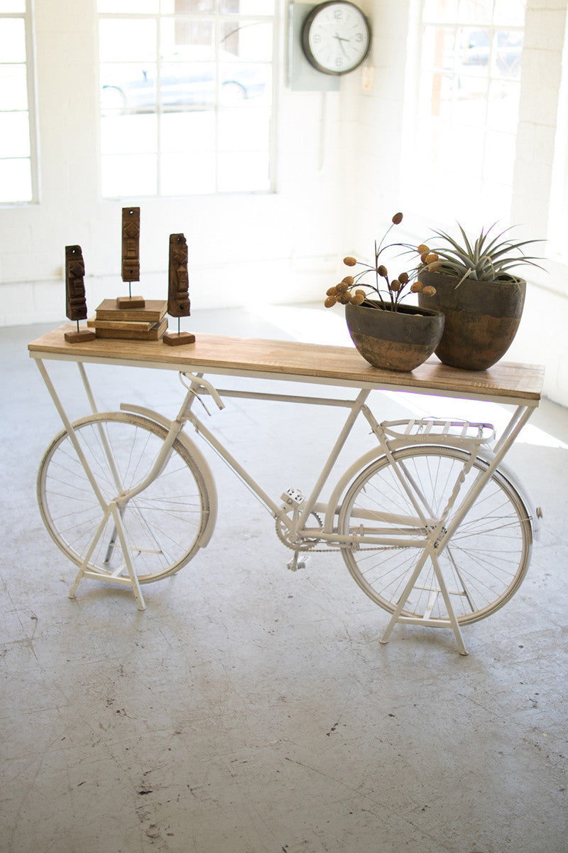 Rustic White Repurposed Bicycle Console Table