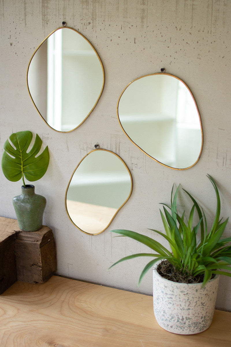 S/3 Brass Framed Organic Shaped Mirrors