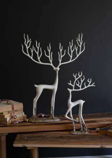 White Cast Aluminum Deer Figurines