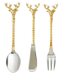 S/3 Stag Gold Charcutier Utensils