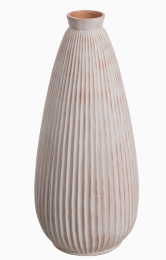 Ribbed White Terracotta Vase