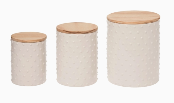 S/3 White Hobnail Canisters