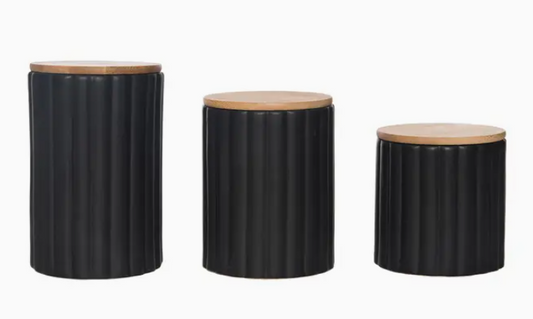 S/3 Black Fluted Canisters