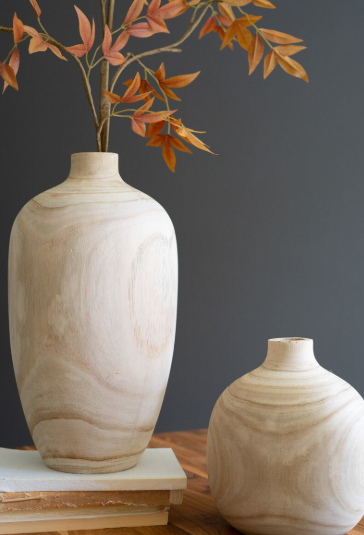 Carved Wooden Bulb Vases