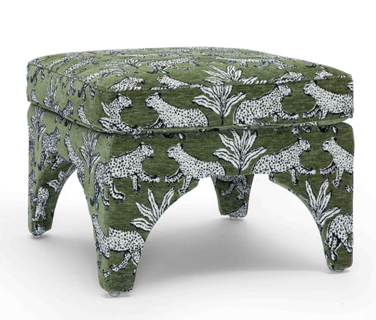 Olive Green Leopard Jacquard Ottoman