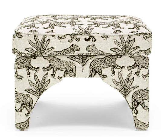 Taupe Leopard Jacquard Ottoman