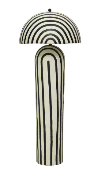 Black Striped Papier Mache Floor Lamp