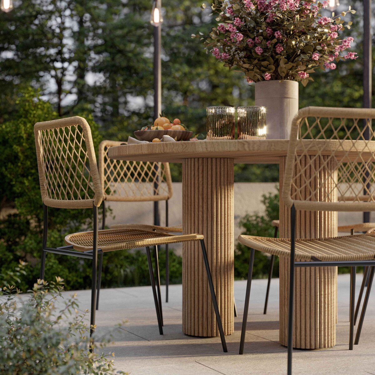 Textured Faux Travertine Outdoor Dining Table