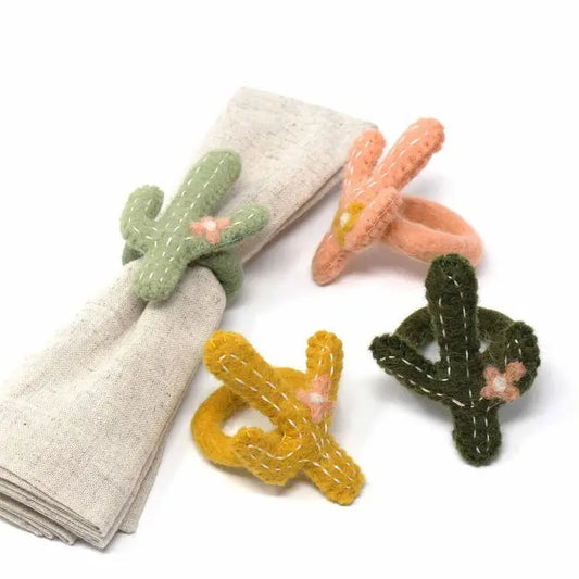 S/4 Assorted Cactus Felt Napkin Rings