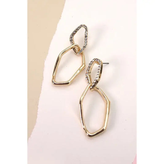 Rhinestone Off Shape Link Earrings - Gold