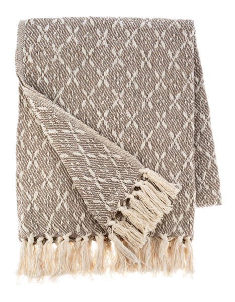 Tan & Natural Diamond Pattern Woven Throw