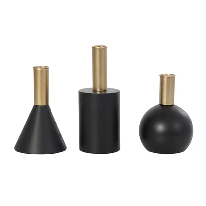 Contemporary Black Wood Candle Holder Set