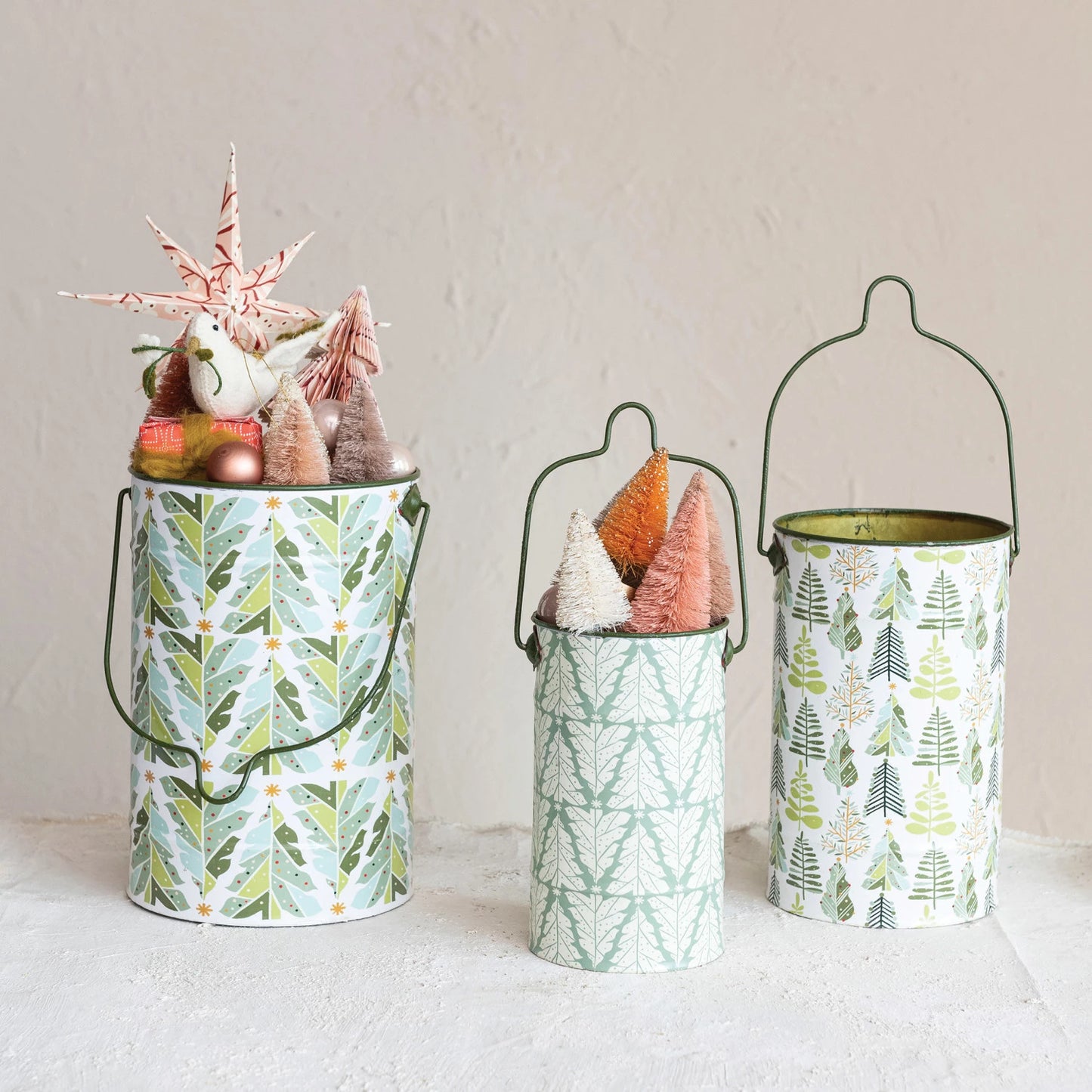 S/3 Holiday Metal Buckets Green