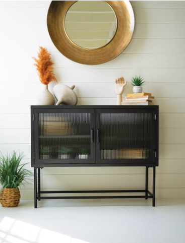 Wood Buffet w Fluted Glass