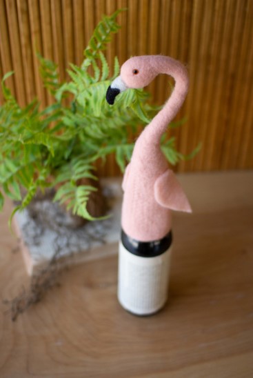 Felt Flamingo Wine Topper