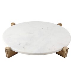 Round Marble Board on Wood Stand