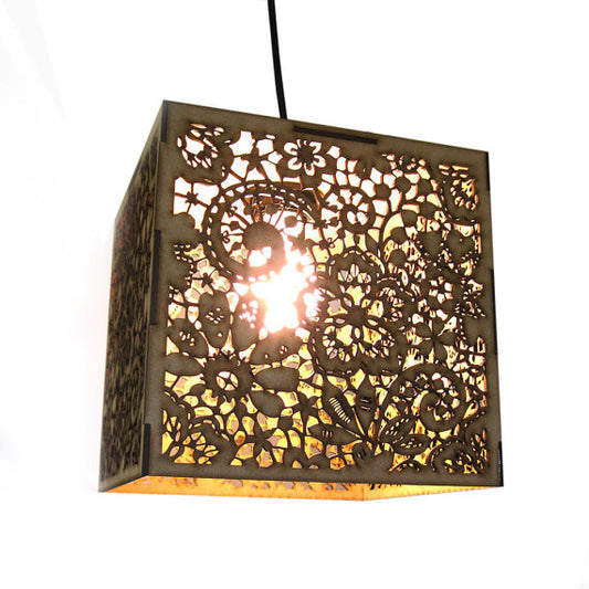 Wood Lace Pendant Light with Hinged Wall Extension